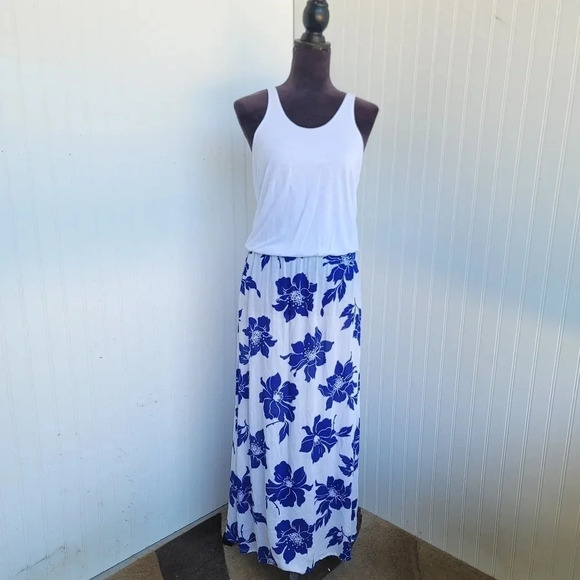 Victoria Secret Raceback Dress Flowers Blue White Maxi Long Modal Soft Short S - Picture 12 of 15